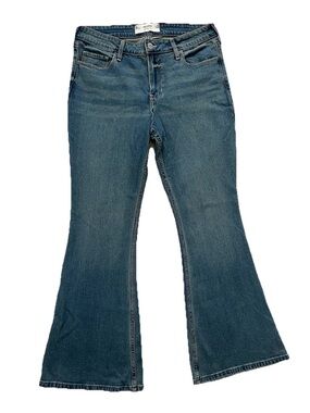 Hollister High Rise Flare Jeans Women Size 12R W31 Medium Wash Stretch Denim